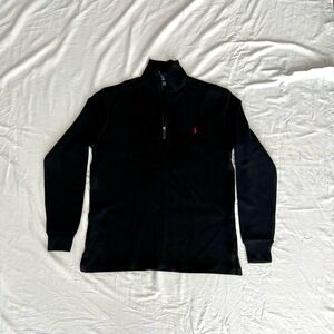Polo By Ralph Lauren Sweatshirt Mens Small Black QuarterZip Leather Zipper Pull